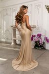 Load image into Gallery viewer, Wholesale Sleeveless Ruched Sheath Evening Gown with Train Satin Formal Dress by LA2219 - - Dresses LA Merchandise