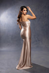 Load image into Gallery viewer, Wholesale Off-Shoulder Satin Ruched Evening Gown with Side Slit Formal Dress by LA2221 - - Dresses LA Merchandise