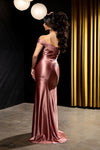 Load image into Gallery viewer, Wholesale Off-Shoulder Satin Ruched Evening Gown with Side Slit Formal Dress by LA2221 - - Dresses LA Merchandise