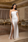 Load image into Gallery viewer, Wholesale Bridal Off Shoulder Sheath Wedding Gown High Slit Sweep Train Satin Dress by LA2221 - - Wedding Dresses LA Merchandise