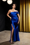 Load image into Gallery viewer, Wholesale Off-Shoulder Satin Ruched Evening Gown with Side Slit Formal Dress by LA2221 - ROYALBLUE - Dresses LA Merchandise