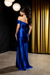 Load image into Gallery viewer, Wholesale Off-Shoulder Satin Ruched Evening Gown with Side Slit Formal Dress by LA2221 - - Dresses LA Merchandise