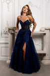 Load image into Gallery viewer, Wholesale Beaded Corset A-Line Prom Gown Sweetheart Glitter Tulle High Slit Lace-Up Back by LA2222 - - Long Prom Dress LA Merchandise