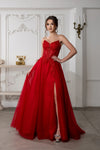 Load image into Gallery viewer, Wholesale Beaded Corset A-Line Prom Gown Sweetheart Glitter Tulle High Slit Lace-Up Back by LA2222 - - Long Prom Dress LA Merchandise