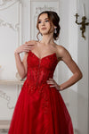 Load image into Gallery viewer, Wholesale Beaded Corset A-Line Prom Gown Sweetheart Glitter Tulle High Slit Lace-Up Back by LA2222 - - Long Prom Dress LA Merchandise