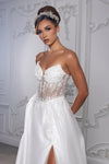 Load image into Gallery viewer, Wholesale Beaded A-Line Wedding Gown Sweetheart Glitter Tulle High Slit Lace-Up Back by LA2222 - - Wedding Dresses LA Merchandise