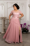 Load image into Gallery viewer, Wholesale Sequin Lace Illusion Bodice A-Line Evening Gown Cap Sleeve Dress by LA2223 - DUSTY-ROSE - Mother of the Bride Dress LA Merchandise