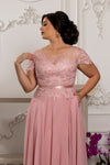 Load image into Gallery viewer, Wholesale Sequin Lace Illusion Bodice A-Line Evening Gown Cap Sleeve Dress by LA2223 - - Mother of the Bride Dress LA Merchandise
