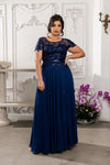 Load image into Gallery viewer, Wholesale Sequin Lace Illusion Bodice A-Line Evening Gown Cap Sleeve Dress by LA2223 - NAVY - Mother of the Bride Dress LA Merchandise