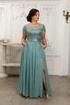 Load image into Gallery viewer, Wholesale Sequin Lace Illusion Bodice A-Line Evening Gown Cap Sleeve Dress by LA2223 - - Mother of the Bride Dress LA Merchandise