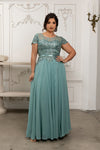 Load image into Gallery viewer, Wholesale Sequin Lace Illusion Bodice A-Line Evening Gown Cap Sleeve Dress by LA2223 - SAGE - Mother of the Bride Dress LA Merchandise