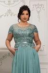 Load image into Gallery viewer, Wholesale Sequin Lace Illusion Bodice A-Line Evening Gown Cap Sleeve Dress by LA2223 - - Mother of the Bride Dress LA Merchandise
