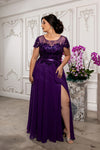Load image into Gallery viewer, Wholesale Sequin Lace Illusion Bodice A-Line Evening Gown Cap Sleeve Dress by LA2223 - - Mother of the Bride Dress LA Merchandise