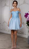 Load image into Gallery viewer, Wholesale Off Shoulder Beaded Lace Appliqué Cocktail Dress Glitter Tulle A-Line Dress by LA2224 - BABYBLUE - Short Cocktail Dresses LA Merchandise