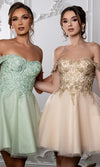 Load image into Gallery viewer, Wholesale Off Shoulder Beaded Lace Appliqué Cocktail Dress Glitter Tulle A-Line Dress by LA2224 - - Short Cocktail Dresses LA Merchandise