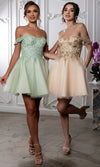 Load image into Gallery viewer, Wholesale Off Shoulder Beaded Lace Appliqué Cocktail Dress Glitter Tulle A-Line Dress by LA2224 - - Short Cocktail Dresses LA Merchandise
