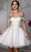 Load image into Gallery viewer, Wholesale Off Shoulder Beaded Lace Appliqué Cocktail Dress Glitter Tulle A-Line Dress by LA2224 - - Short Cocktail Dresses LA Merchandise