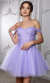 Load image into Gallery viewer, Wholesale Off Shoulder Beaded Lace Appliqué Cocktail Dress Glitter Tulle A-Line Dress by LA2224 - - Short Cocktail Dresses LA Merchandise