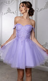 Load image into Gallery viewer, Wholesale Off Shoulder Beaded Lace Appliqué Cocktail Dress Glitter Tulle A-Line Dress by LA2224 - - Short Cocktail Dresses LA Merchandise