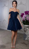 Load image into Gallery viewer, Wholesale Off Shoulder Beaded Lace Appliqué Cocktail Dress Glitter Tulle A-Line Dress by LA2224 - NAVY - Short Cocktail Dresses LA Merchandise