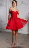 Load image into Gallery viewer, Wholesale Off Shoulder Beaded Lace Appliqué Cocktail Dress Glitter Tulle A-Line Dress by LA2224 - RED - Short Cocktail Dresses LA Merchandise