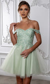 Load image into Gallery viewer, Wholesale Off Shoulder Beaded Lace Appliqué Cocktail Dress Glitter Tulle A-Line Dress by LA2224 - - Short Cocktail Dresses LA Merchandise