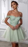 Load image into Gallery viewer, Wholesale Off Shoulder Beaded Lace Appliqué Cocktail Dress Glitter Tulle A-Line Dress by LA2224 - - Short Cocktail Dresses LA Merchandise