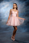 Load image into Gallery viewer, Wholesale Floral Appliqué Sweetheart Cocktail A-Line Dress Wide Strap Glitter Tulle by LA2225 - BLUSH - Short Cocktail Dresses LA Merchandise