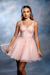 Load image into Gallery viewer, Wholesale Floral Appliqué Sweetheart Cocktail A-Line Dress Wide Strap Glitter Tulle by LA2225 - - Short Cocktail Dresses LA Merchandise