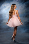 Load image into Gallery viewer, Wholesale Floral Appliqué Sweetheart Cocktail A-Line Dress Wide Strap Glitter Tulle by LA2225 - - Short Cocktail Dresses LA Merchandise