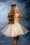 Load image into Gallery viewer, Wholesale Floral Appliqué Sweetheart Cocktail A-Line Dress Wide Strap Glitter Tulle by LA2225 - - Short Cocktail Dresses LA Merchandise