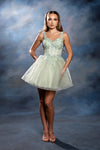 Load image into Gallery viewer, Wholesale Floral Appliqué Sweetheart Cocktail A-Line Dress Wide Strap Glitter Tulle by LA2225 - SAGE - Short Cocktail Dresses LA Merchandise