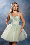 Load image into Gallery viewer, Wholesale Floral Appliqué Sweetheart Cocktail A-Line Dress Wide Strap Glitter Tulle by LA2225 - - Short Cocktail Dresses LA Merchandise