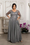 Load image into Gallery viewer, Wholesale 3/4 Illusion Sleeve Beaded Lace Appliqué A-Line Mother of the Bride Gown by LA2227