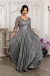 Load image into Gallery viewer, Wholesale 3/4 Illusion Sleeve Beaded Lace Appliqué A-Line Mother of the Bride Gown by LA2227