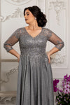 Load image into Gallery viewer, Wholesale 3/4 Illusion Sleeve Beaded Lace Appliqué A-Line Mother of the Bride Gown by LA2227
