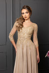 Load image into Gallery viewer, Wholesale 3/4 Illusion Sleeve Beaded Lace Appliqué A-Line Mother of the Bride Gown by LA2227