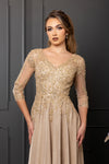 Load image into Gallery viewer, Wholesale 3/4 Illusion Sleeve Beaded Lace Appliqué A-Line Mother of the Bride Gown by LA2227