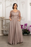 Load image into Gallery viewer, Wholesale 3/4 Illusion Sleeve Beaded Lace Appliqué A-Line Mother of the Bride Gown by LA2227