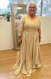 Load image into Gallery viewer, Wholesale 3/4 Illusion Sleeve Beaded Lace Appliqué A-Line Mother of the Bride Gown by LA2227
