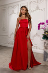 Load image into Gallery viewer, Wholesale Strapless Satin Formal Gown with High Slit &amp; Ruffle Skirt Prom Dress by LA2228 - RED - Dresses LA Merchandise