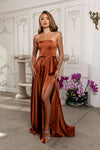 Load image into Gallery viewer, Wholesale Strapless Satin Formal Gown with High Slit &amp; Ruffle Skirt Prom Dress by LA2228 - - Dresses LA Merchandise