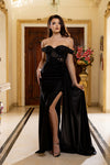 Load image into Gallery viewer, Wholesale Off-Shoulder Sweetheart Beaded Lace Illusion Corset Sheath Prom Evening Gown by LA2229 - BLACK - Long Formal Dresses LA Merchandise