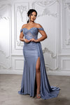 Load image into Gallery viewer, Wholesale Off-Shoulder Sweetheart Beaded Lace Illusion Corset Sheath Prom Evening Gown by LA2229 - DUSTYBLUE - Long Formal Dresses LA Merchandise