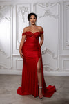 Load image into Gallery viewer, Wholesale Off-Shoulder Sweetheart Beaded Lace Illusion Corset Sheath Prom Evening Gown by LA2229 - RED - Long Formal Dresses LA Merchandise