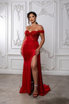 Load image into Gallery viewer, Wholesale Off-Shoulder Sweetheart Beaded Lace Illusion Corset Sheath Prom Evening Gown by LA2229 - - Long Formal Dresses LA Merchandise
