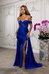 Load image into Gallery viewer, Wholesale Off-Shoulder Sweetheart Beaded Lace Illusion Corset Sheath Prom Evening Gown by LA2229 - ROYAL - Long Formal Dresses LA Merchandise