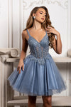 Load image into Gallery viewer, Wholesale Beaded Embellished Strap Sequin Appliqué Illusion A-Line Cocktail Dress by LA2231
