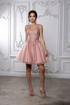 Load image into Gallery viewer, Wholesale Beaded Embellished Strap Sequin Appliqué Illusion A-Line Cocktail Dress by LA2231