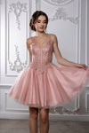 Load image into Gallery viewer, Wholesale Beaded Embellished Strap Sequin Appliqué Illusion A-Line Cocktail Dress by LA2231